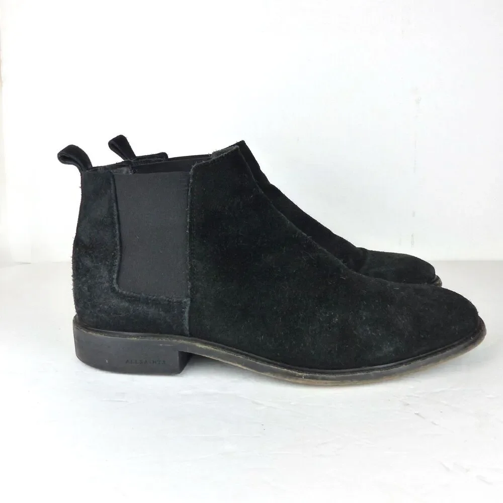 All Saints Chelsea Boots Men 12 US 45 Black Rook Suede Leather Pull On Rock - Picture 2 of 12